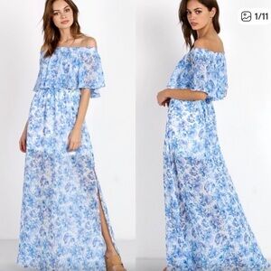Show Me Your Mumu Hacienda Maxi Dress Mama Blues, Blue Floral Off Shoulder